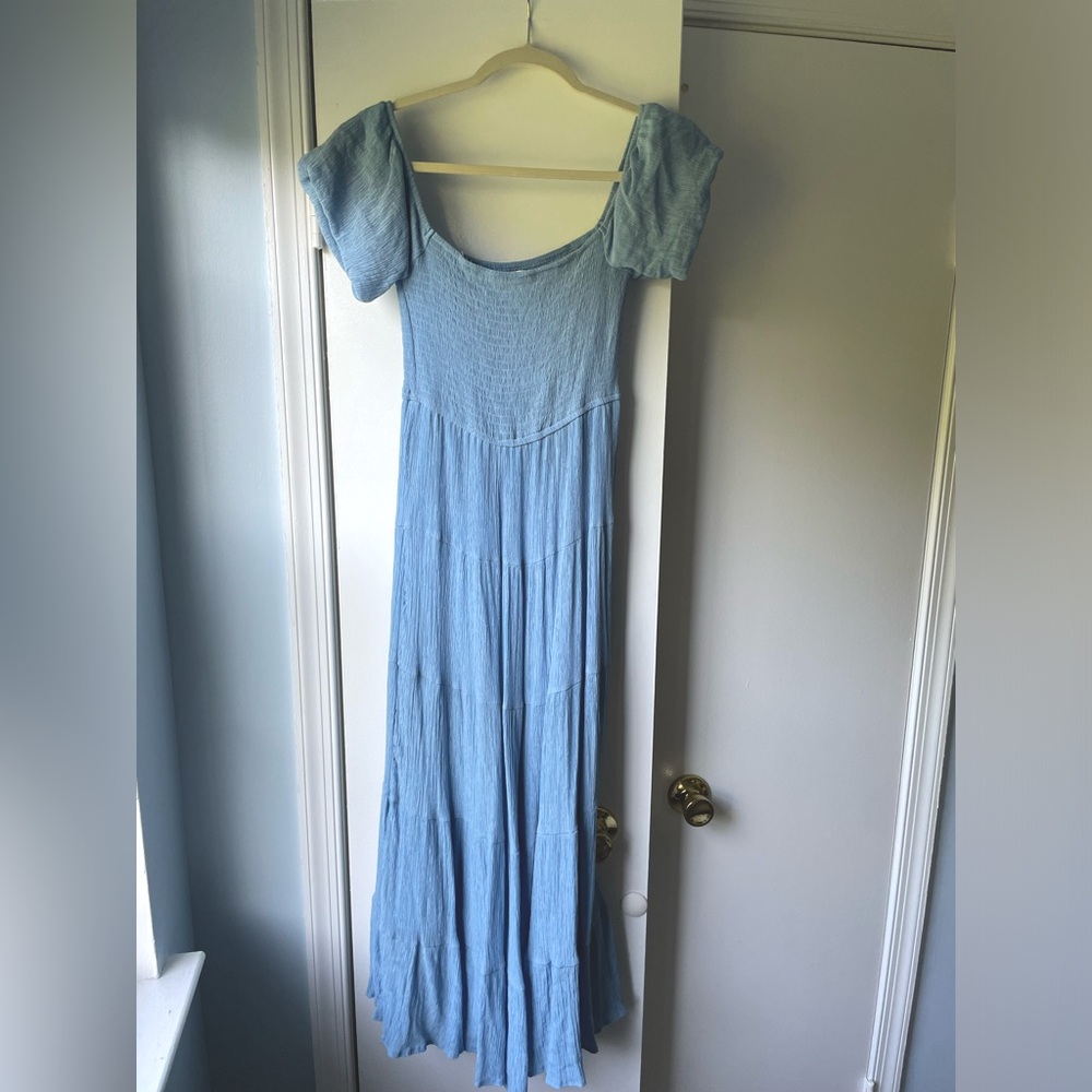 Blue Maxi Puff-Sleeve Dress